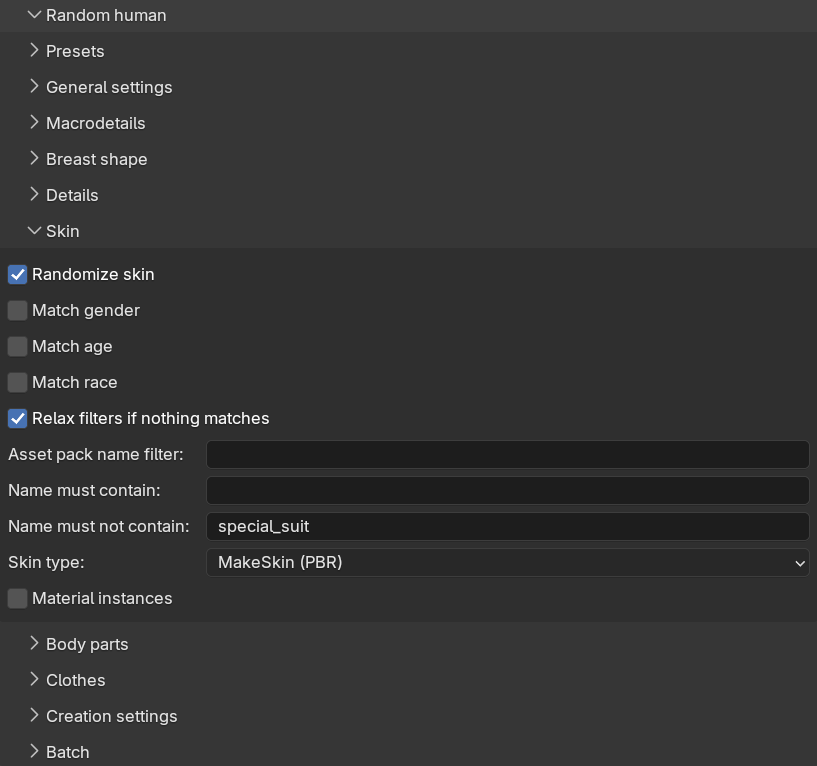 The Skin sub-panel